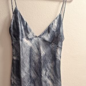 Spaghetti Strap V-Neck Blue Tie-Dye Slip Top